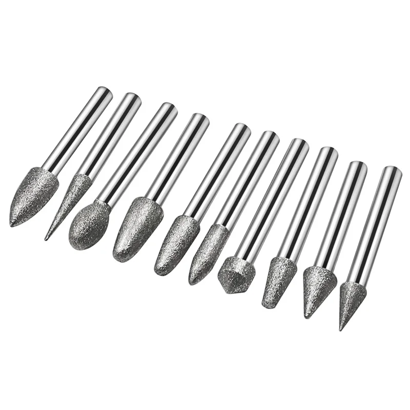 Shank Cilindro Diamante Moagem Cabeça Pontos Cilíndricos Revestido Carving Burrs Ferramentas Lapidary Pedra de Jade Mármore mm - Image 6
