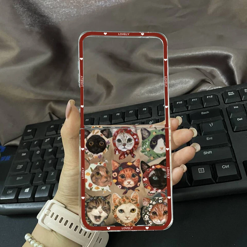 Cute Cartoon Cat Phone Case - Clear Hard Folding Cover with Adorable Animal Design