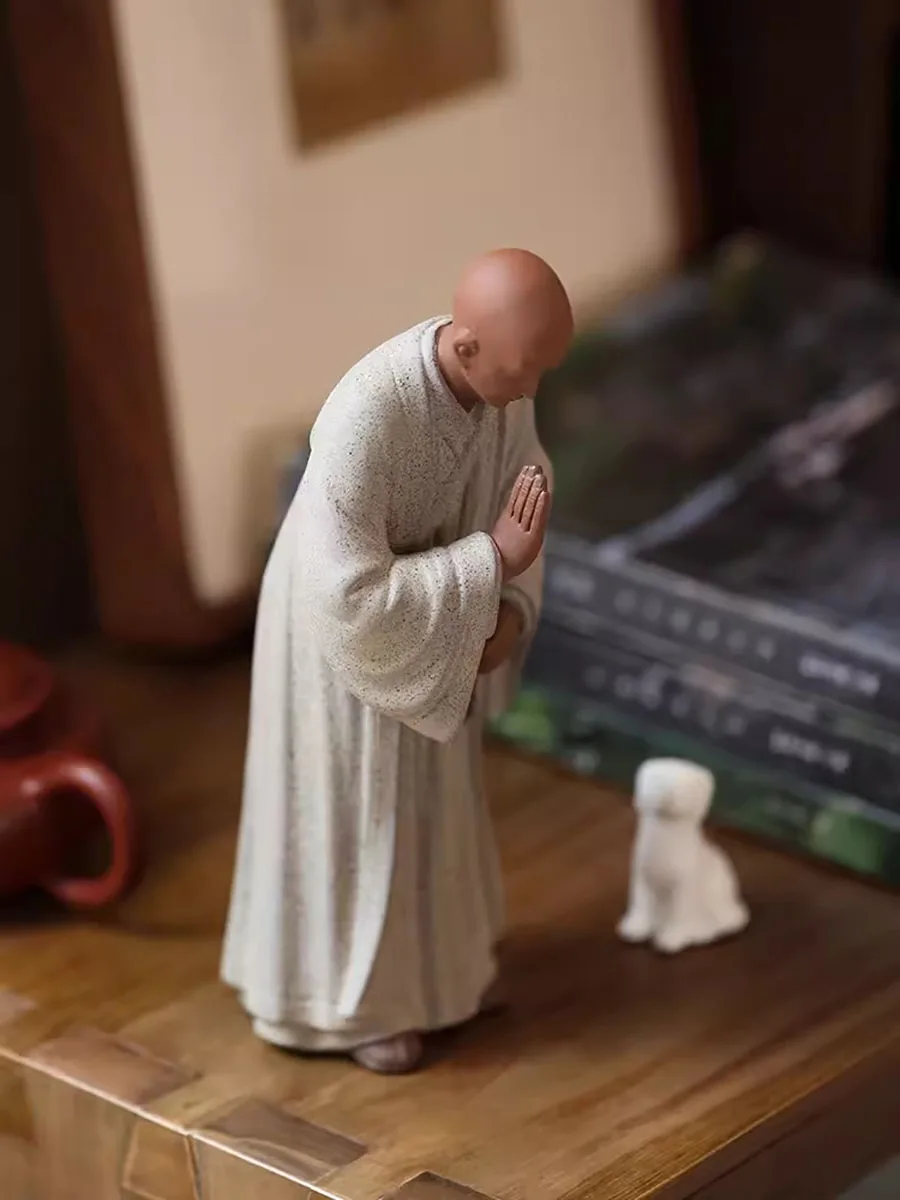 Zen Little Monk Buddhist Shami Meditation Sculpture, Ceramic Figurines, Tearoom Fengshui Chinese Statues for Decoration, Gift