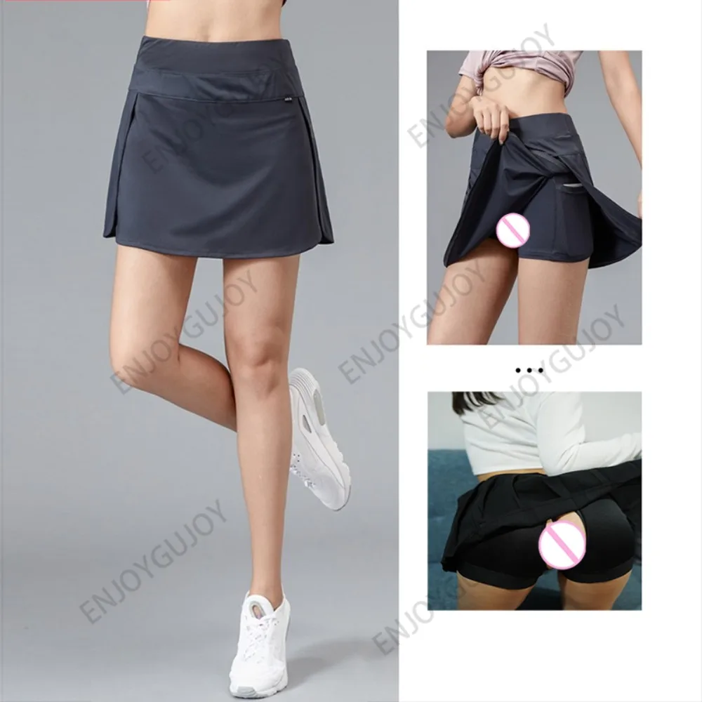 

Invisible Open Crotch Outdoor Sex Sports Tennis School Miniskirt Divided Skort High Waisted Running Fitness Tennis Yoga Shorts