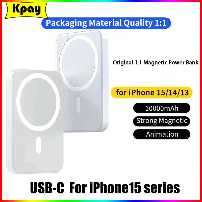 

Original 1:1 Macsafe 10000mAh Power Bank Magnetic Powerbank With Charging Window Wireless Battery Portable For iPhone 15 USB-C