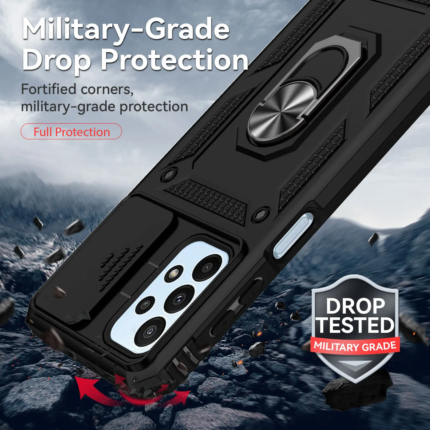 Enhanced Armor Shockproof Phone Case with Slide Window Camera Lens Protection
