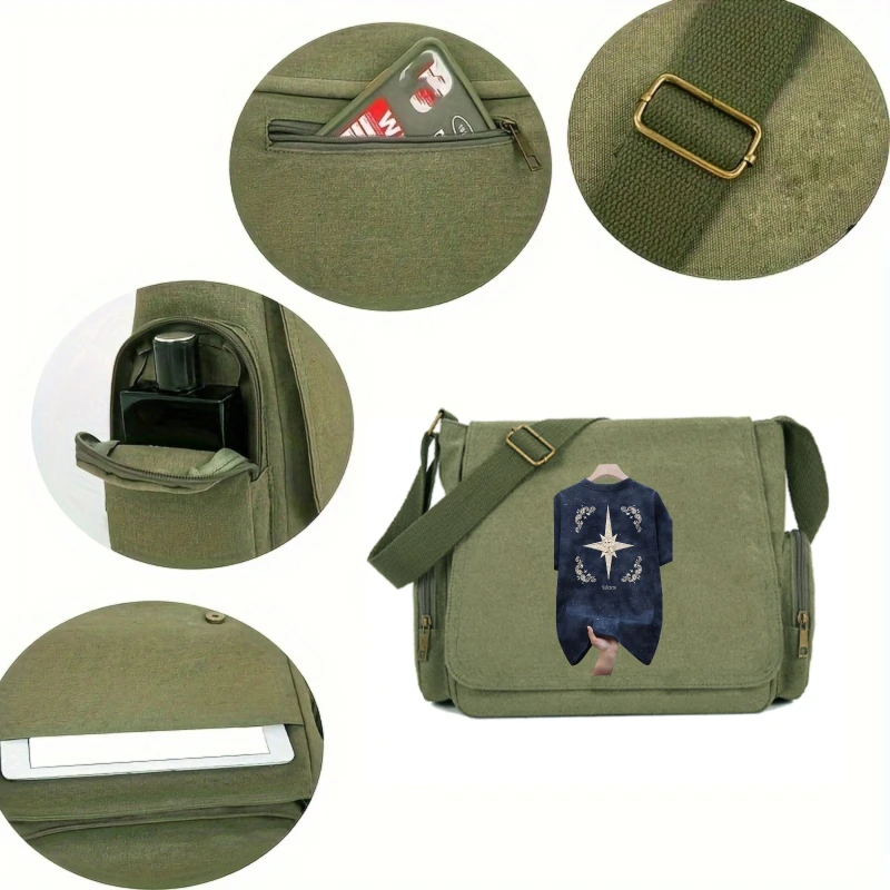 Vintage Men's Shoulder Bag Graphic Print Canvas Messenger Bag Large Capacity Laptop Bag for Travel Women's Crossbody Bag