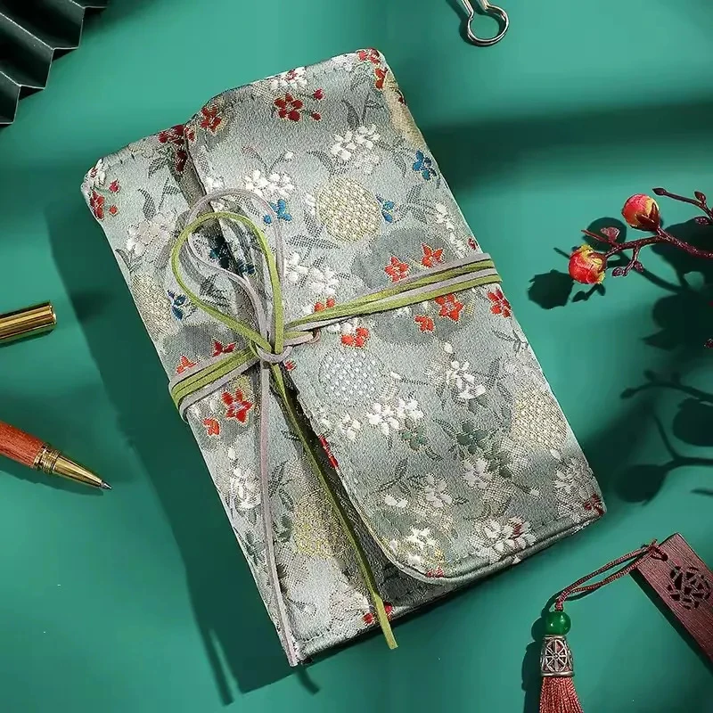 A6 Simple Hand Ledger Flower Print Cloth Cover Strap Loose-Leaf Student Portable Notepad Diary Scrapbook Binder Notepad Gift