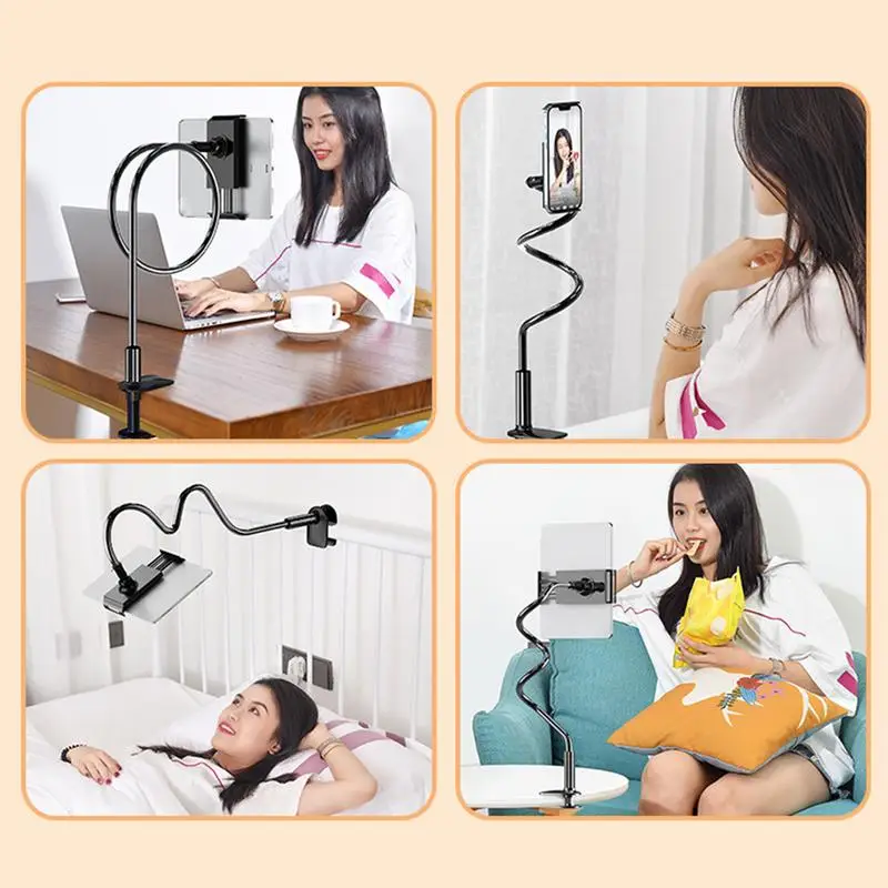 Phone Holder Desk Clamp 360-degree Rotate Cell Phone Bedside Clip Fits Tablets Below 10.5 Inches Flexible Arm Streaming Bracket