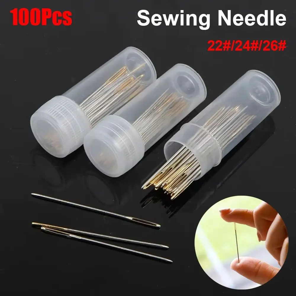 100Pcs 새로운 멀티 사이즈 바느질 바늘 스테인레스 스틸 테일 자수 패브릭 크로스 스티치 바늘 DIY 22/24/26 공예 도구