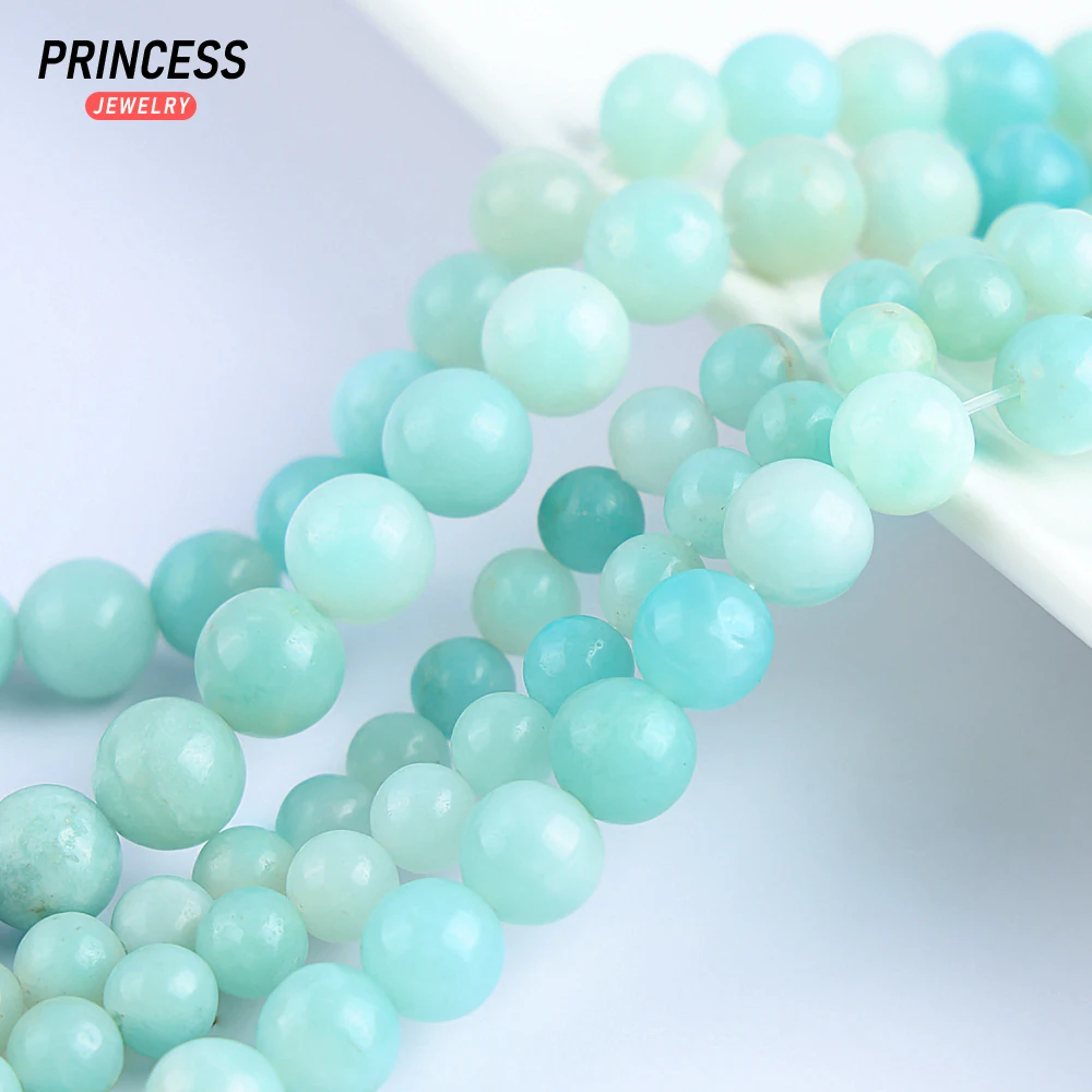 A + 자연 블루 Amazonite 느슨한 돌 구슬 보석 만들기 매력 팔찌 목걸이 DIY 액세서리 15 인치 4 6 8 10mm