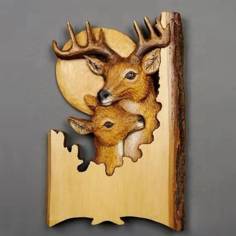 

Animal Carving Handcraft Wall Hanging Sculpture 3D Raccoon Bear Deer Hand Painted Decorations for Home Living Room home decor