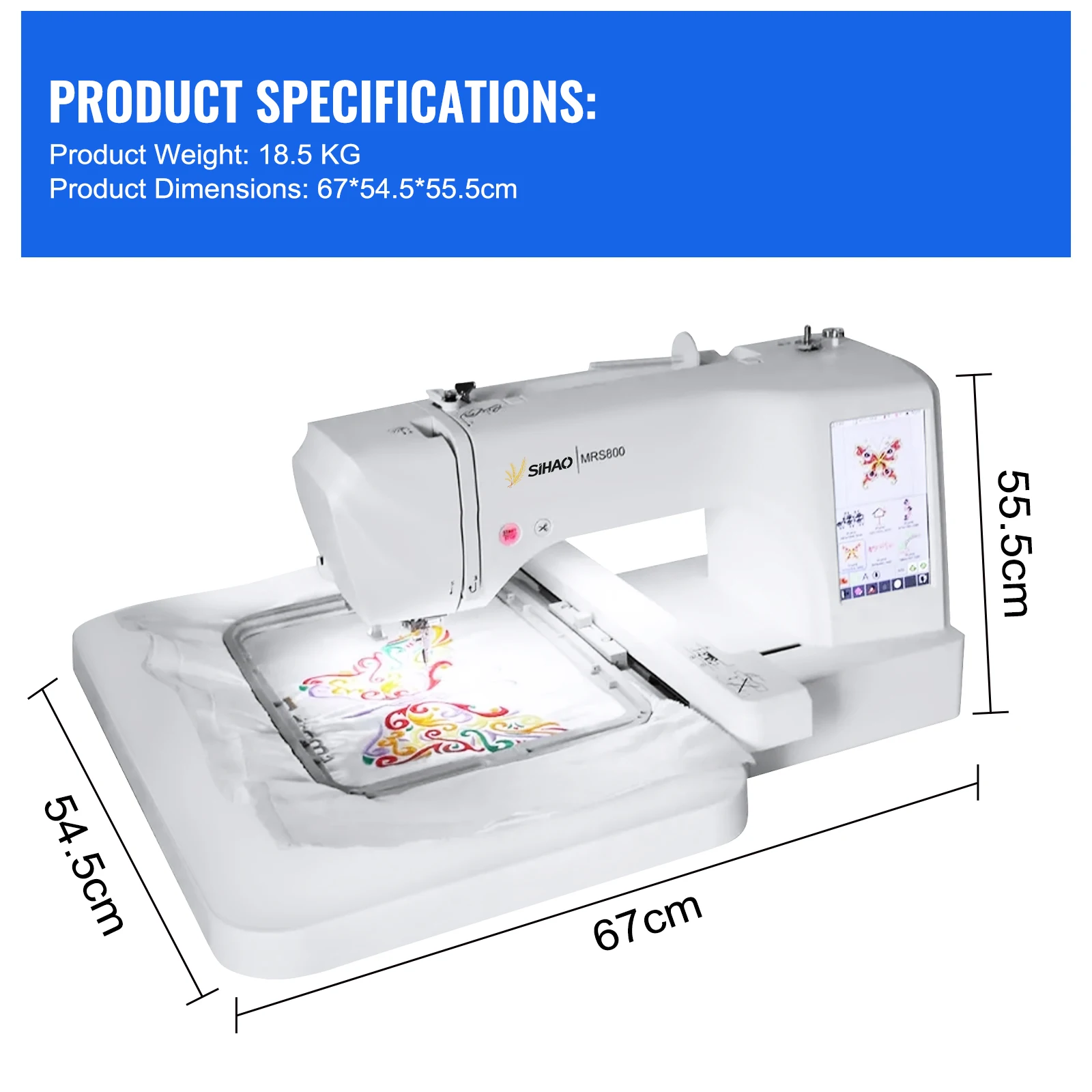 Máquina de Coser y Bordar con Pantalla Táctil SIHAO MRS800, Herramienta Computarizada Automática Multifuncional para Manualidades Domésticas y Pequeños Negocios