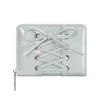Portefeuille à nœud de Style coréen Simple, pochette courte Ultra fine pour cartes, fermeture éclair multifonction, porte-cartes en cuir PU, porte-monnaie de voyage 5