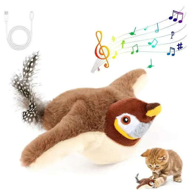 Interactive Cat Toy Flapping Bird with Catnip Rechargeable Simulation Bird Cat Toys Touch Activated Fluffy Plush Toys for Cats 6