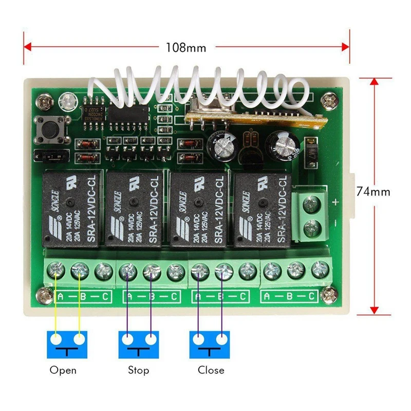 12V 4CH 채널 433Mhz 무선 원격 제어 스위치 4 송신기가있는 집적 회로 DIY 부품 도구 키트 교체