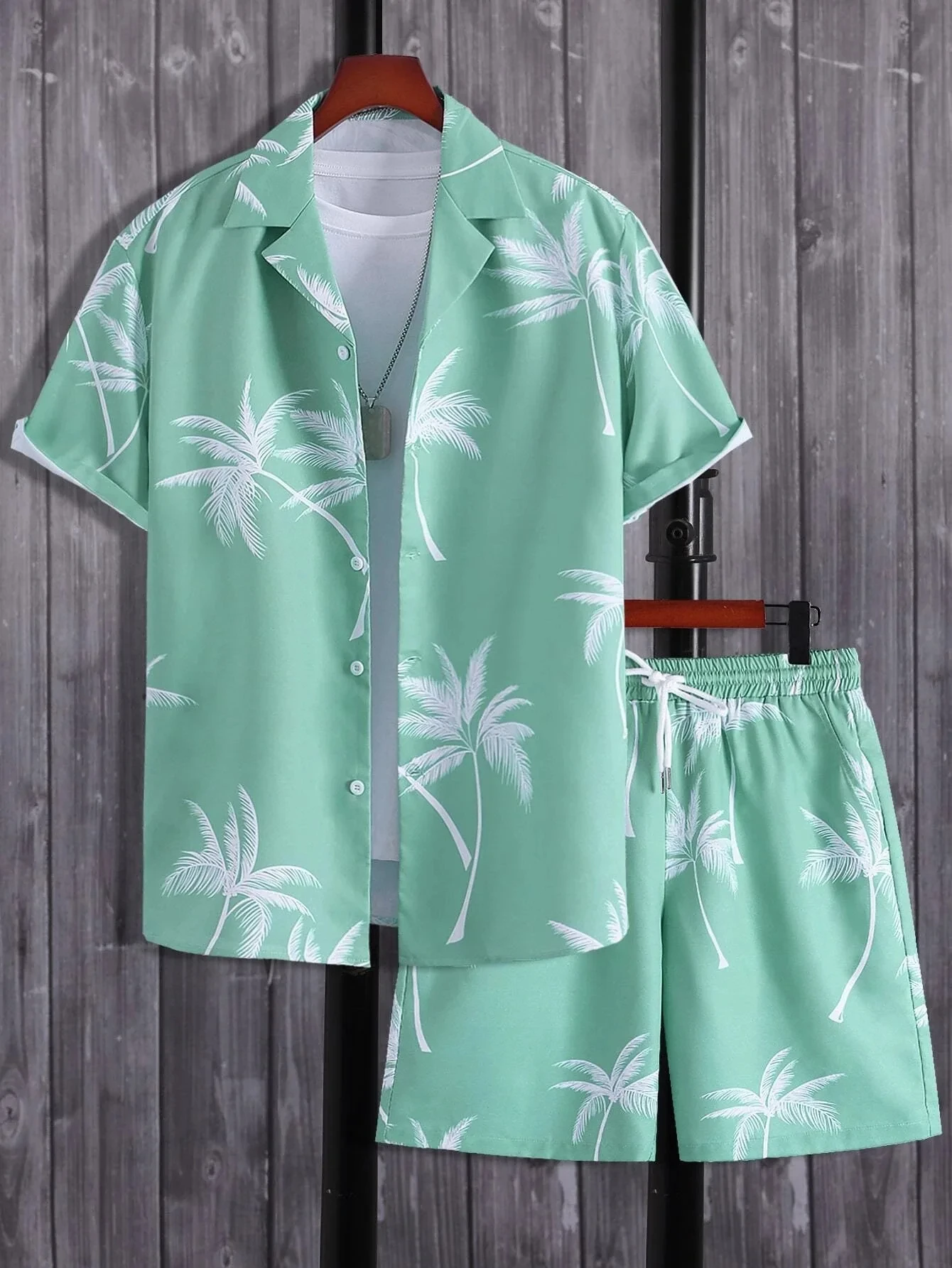 Men's Summer Streetwear Shirt Sets 3d Print Beach Coconut Tree Plaid Lapel Short Sleeve Casual Shirt Beach Shorts Hawaiian Suits 4