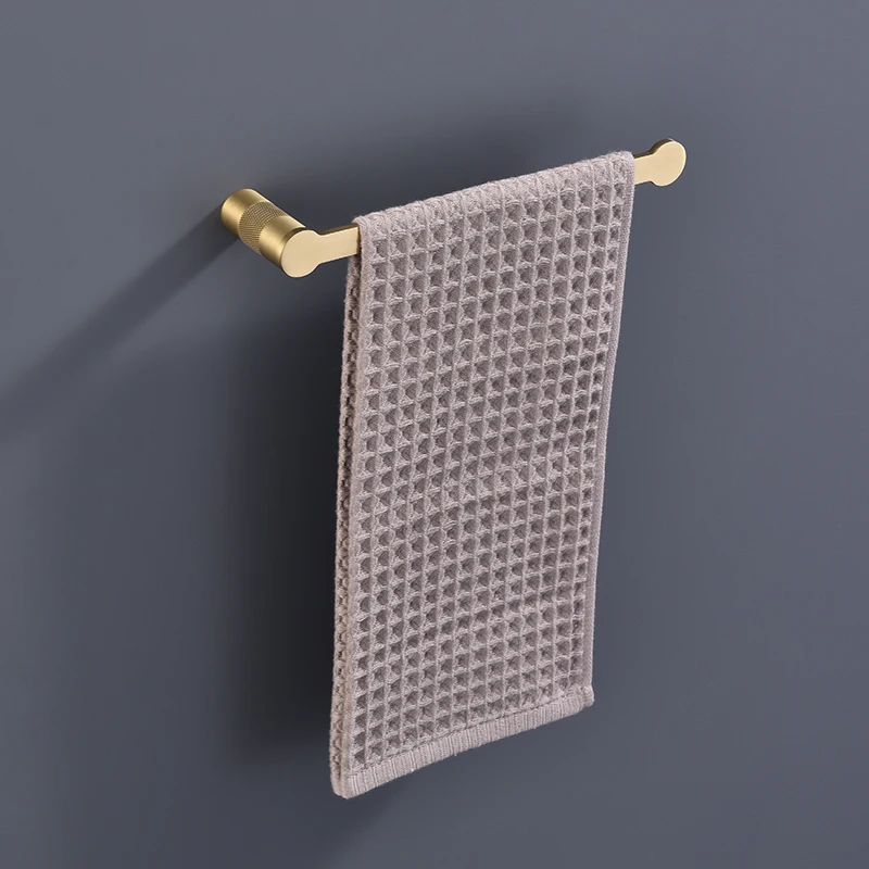 Brushed Gold Bathroom Accessories Set High Quality Brass Knurled Towel Bar Paper Holder Towel Ring Robe Hook Hardware Pendant