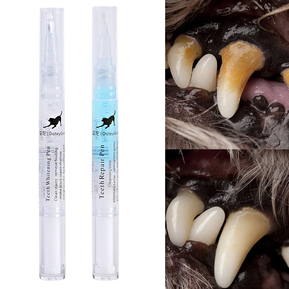 2PCS Dog Cat Pet Teeth Cleaning Pen Kit Brightening Grooming Toothbrush Dental Calculus Safe Tartar Remove Tool Mouth Fresh