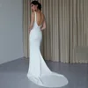 Simple Mermaid Wedding Dress 2024 Scoop Neck Backless Bride Dress Long Bride Gown With Button Women Customize Made 3