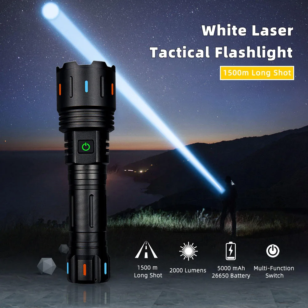 Description Picture 5 of itemNew 12000mAh White Laser Flashlights 1000000LM Ultra Powerful Flashlight Zoom USB Rechargeable Lantern Outdoor Camping Torch