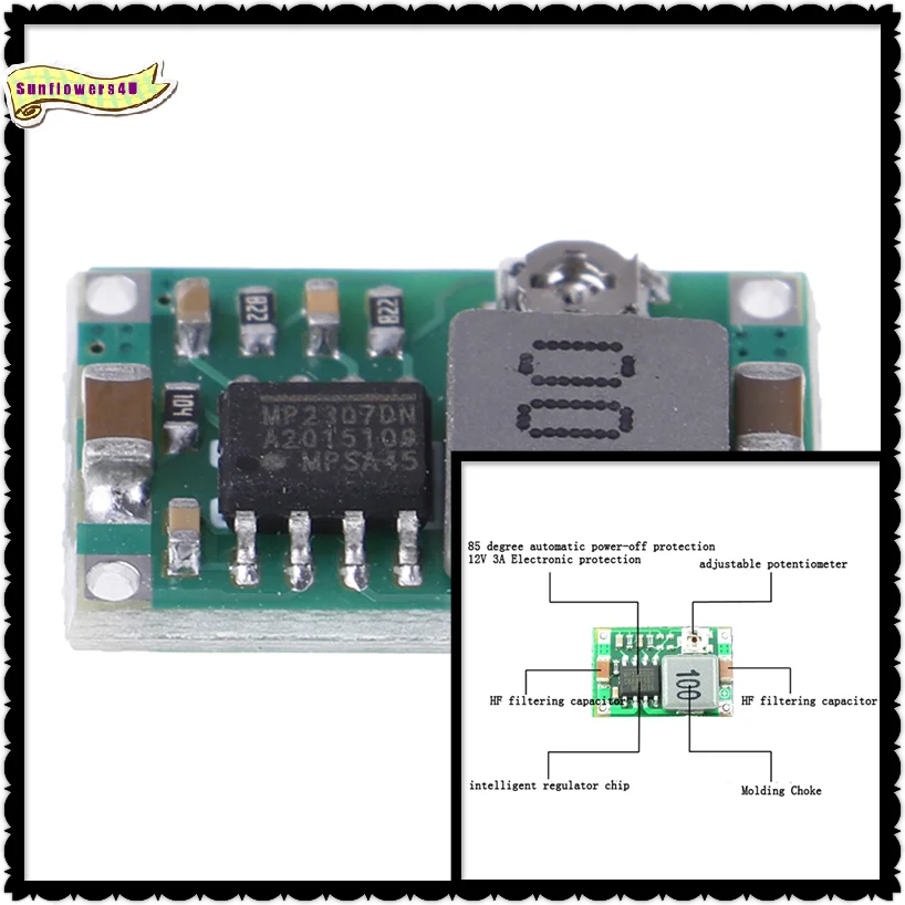 1pc 3A 미니 DC-DC 스텝다운 컨버터 전압 조정기 5V-23V  3.3V 6V ..