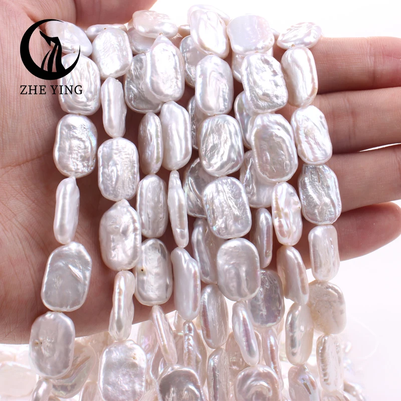 New 4A+ Irregular Natural Freshwater Pearl Beads Baroque White Rectangular Loose Spacer Bead For Jewelry Making DIY Necklace 15