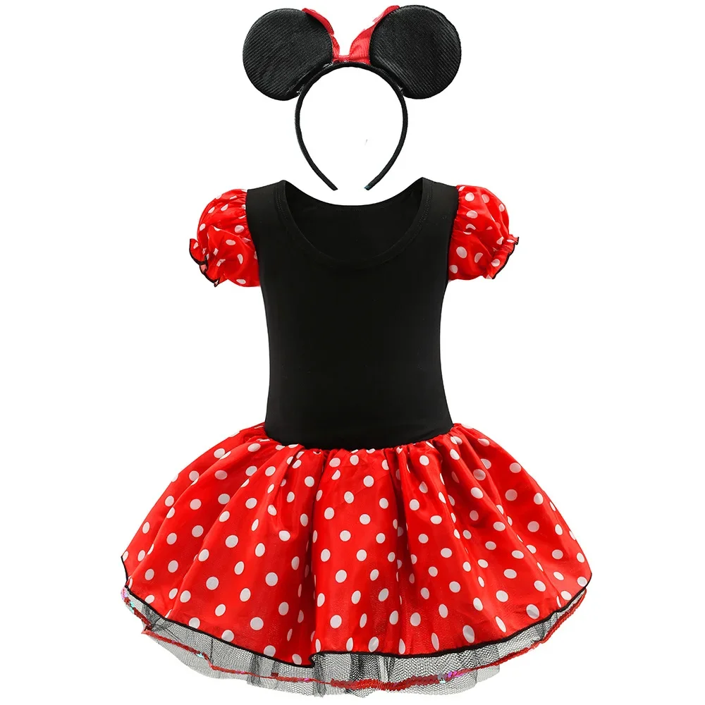 Dziecięce sukienki dla dziewczynek urodziny wielkanocne Cosplay Minnie Mouse Dot sukienka baletowa z krótkim rękawem kostium dla dzieci dziewczynka odzież z pałąkiem na głowę