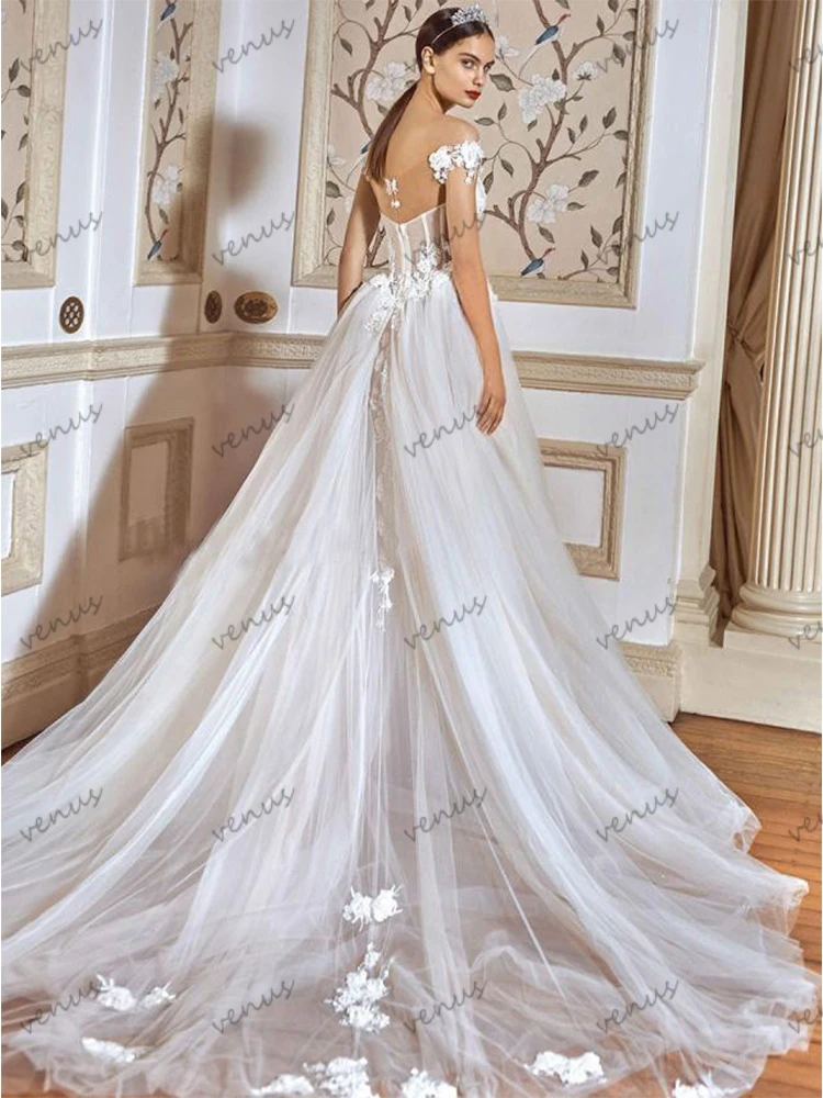Classic Wedding Dresses A-Line Bridal Gowns Off The Shoulder Robe For Formal Party Pretty Appliques Vestidos De Novia Customized 4