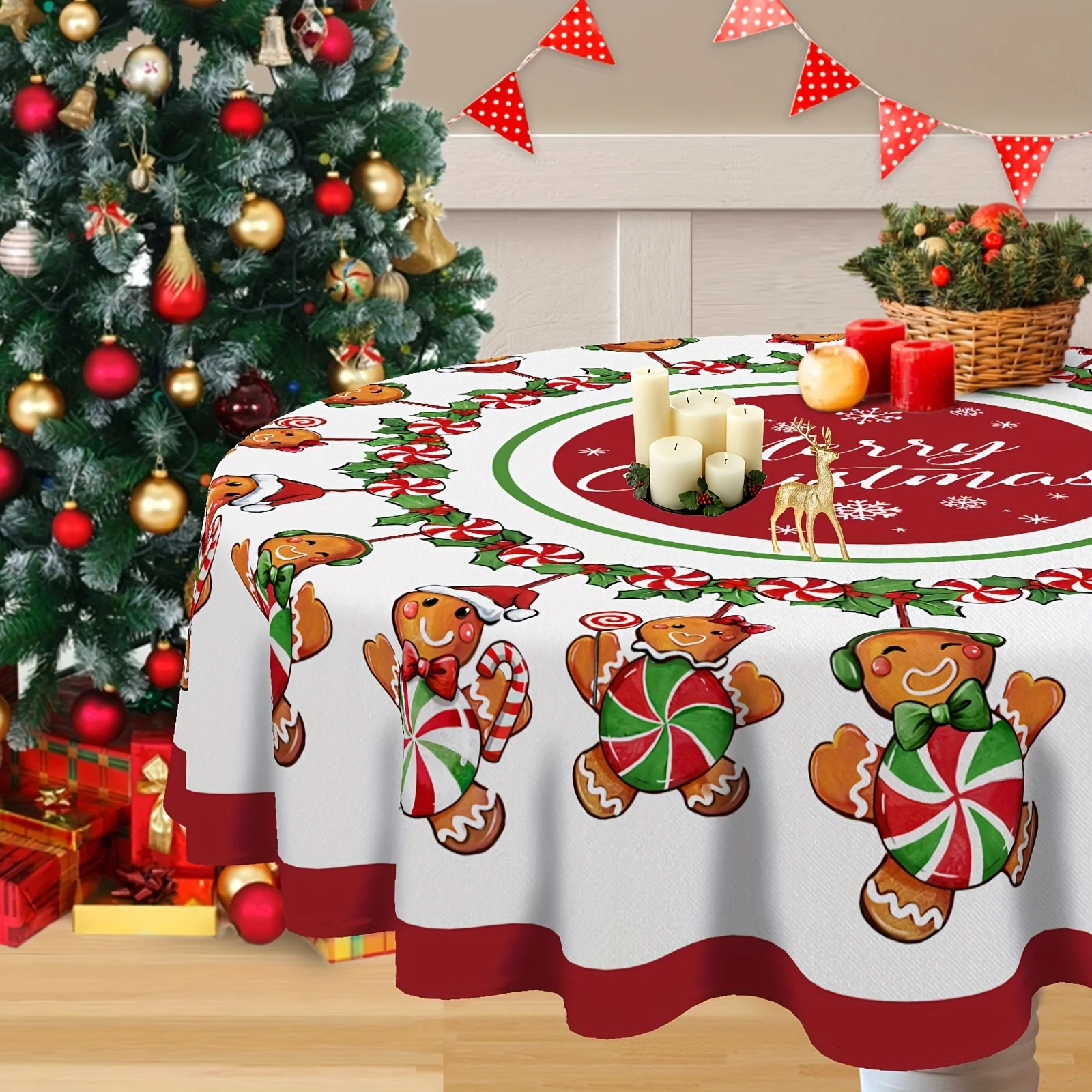 1pc Merry Christmas tablecloth gingerbread man candy pattern tablecloth suitable for home Christmas decoration gifts