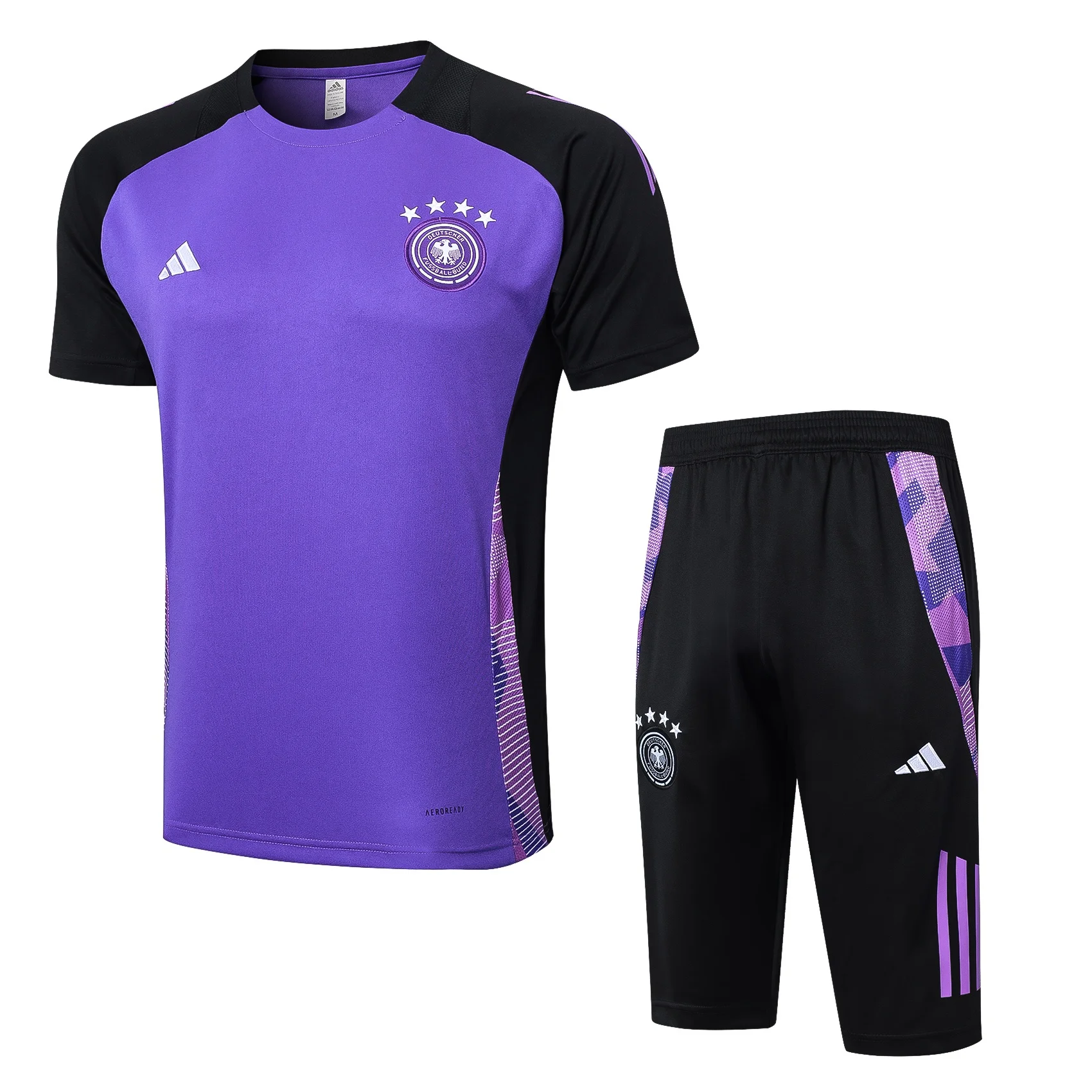 Adidas Soccer Jerseys Men Short-sleeved Cropped Trousers Breathable Durable Athletic Training Suit Black Purple