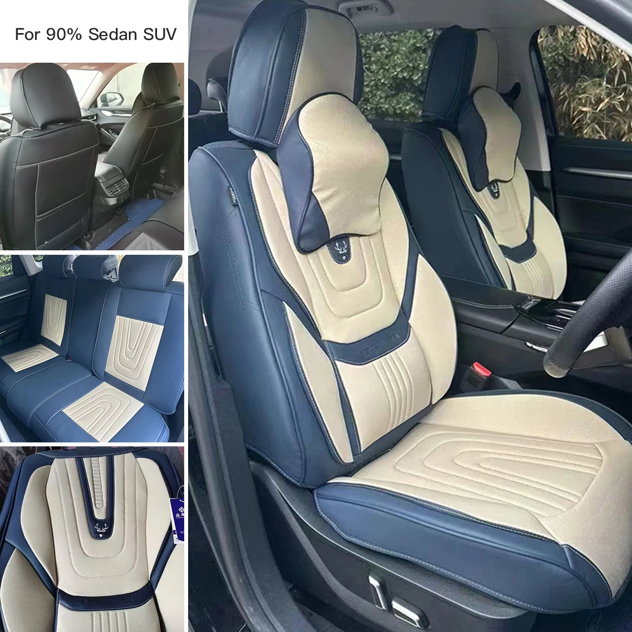 Kits universales para asientos de coche, fundas duraderas con entramado de diamante ecológico, funda de asiento de cuero de calidad para Sedan SUV 90%, 5 asientos para coche