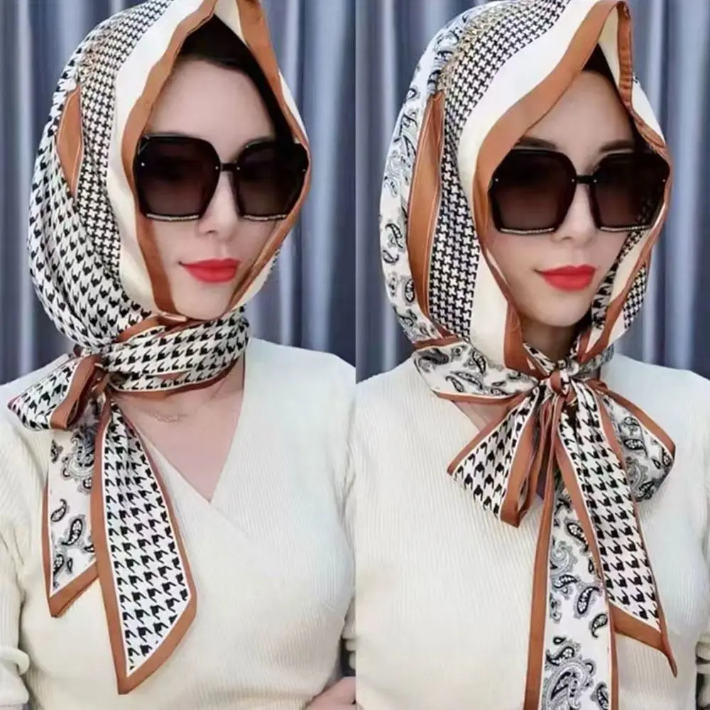 

Double-sided Printing Scarf Hat Sunscreen Cap Hijab Scarf Silk Ribbon Muslim Baotou Hat Sunscreen Turban Head Scarf