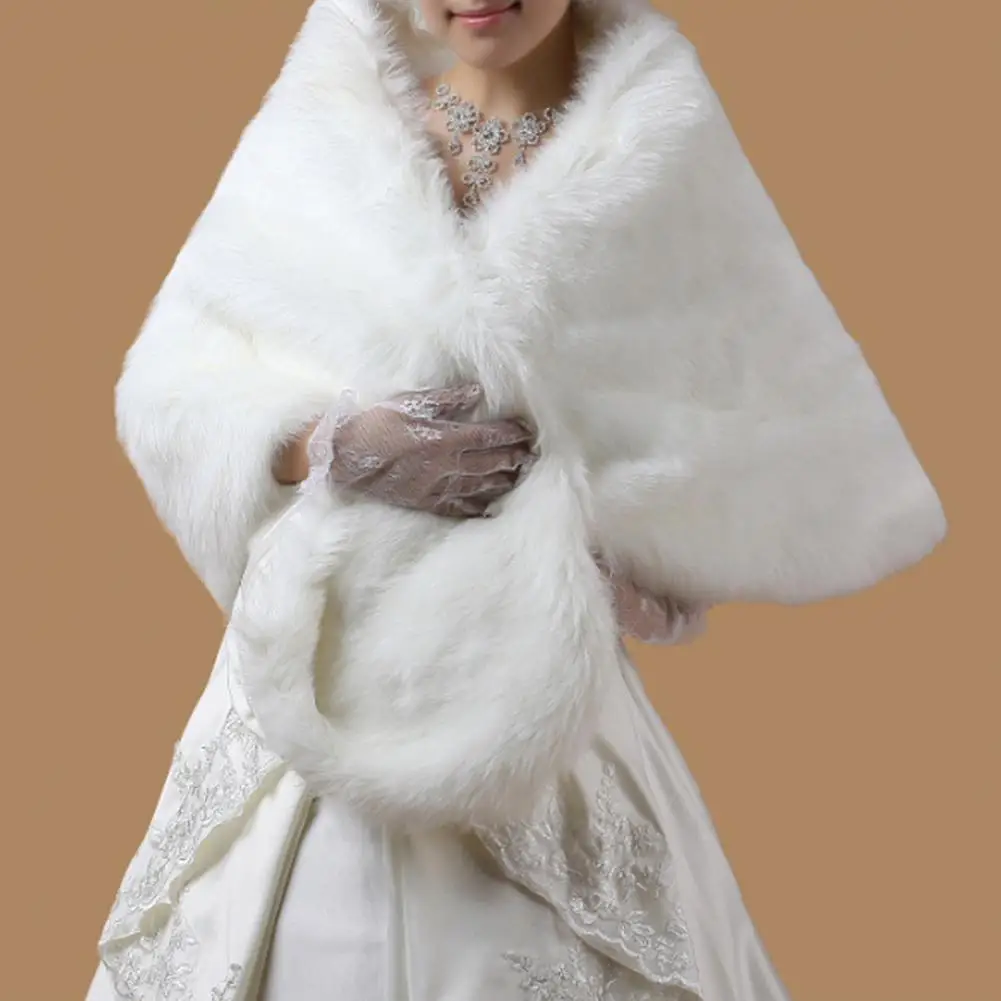 Autumn Winter Bridal Shawl Fuzzy Plush Cold-proof Evening Party Dress Bride White Wrap Shrug Cover Up for Wedding