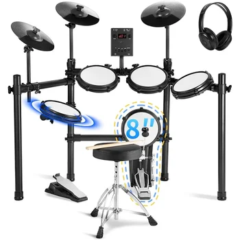 Electric Drum Set with Independent Kick Drum Dual Zone Snare Drum, Quiet Mesh Drum Pads For Beginner, 3 Cymbals with Choke 1