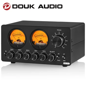 Douk Audio EQ5 PRO 미니 5 밴드 EQ 이퀄라이저, 블루투스 리시버 포함, 3.5mm AUX 스테레오 오디오 바이패스 밸런스 프리앰프, VU 계량기 포함