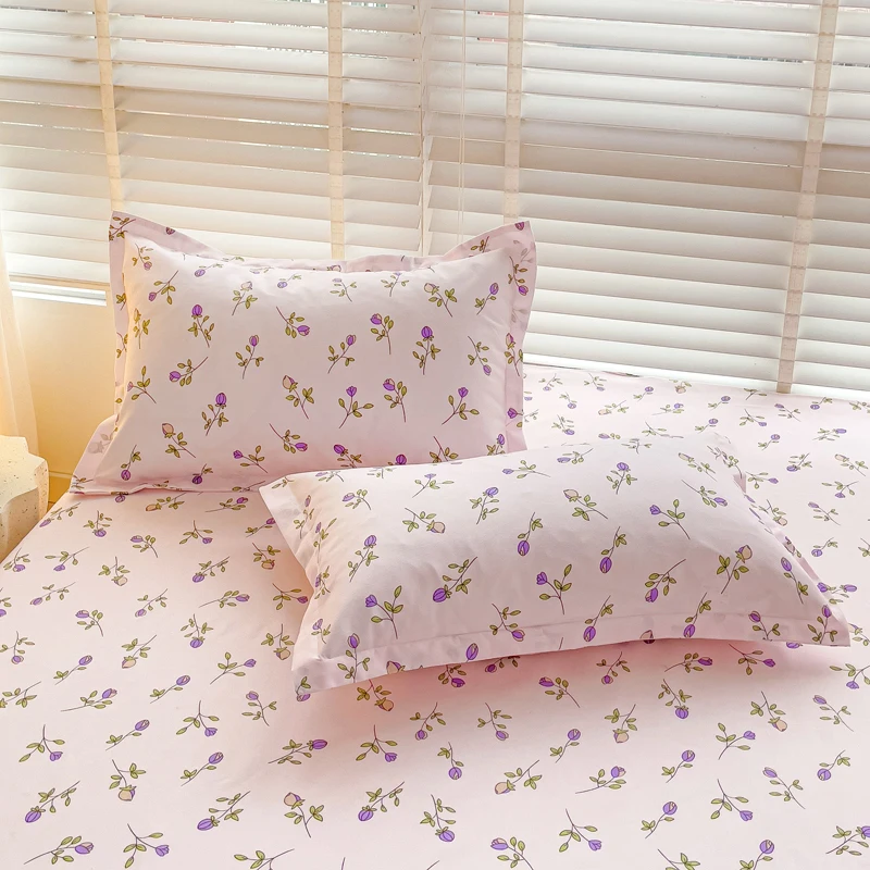 Purple Flower Bed Sheets Single/Queen/King Size Fitted Bed Sheet with Elastic Band drap de lit High Quality Mattress Cover 180 3