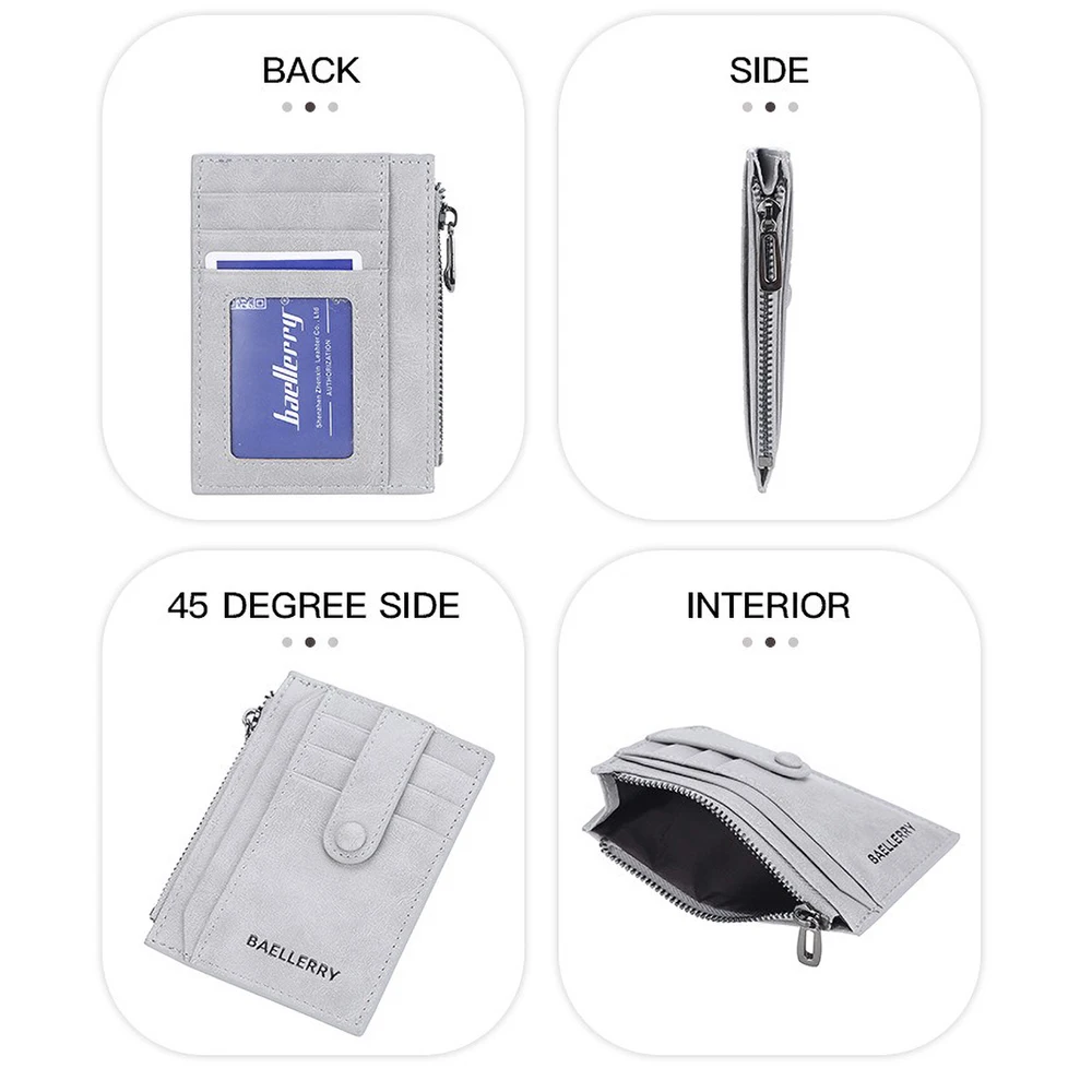 Baellerry Men's 12-Slot PU Card Wallet, Slim Multi-Pocket Money Organizer with ID Window (Charcoal Black, RFID-Free)