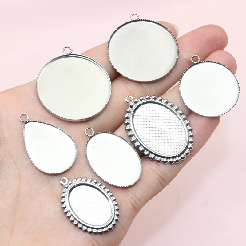 10 Stück 18x5mm/13x8mm/25mm/30mm Innen größe Edelstahl einfacher Anhänger Cabochon Basis Einstell tablett DIY Schmuck Erkenntnisse