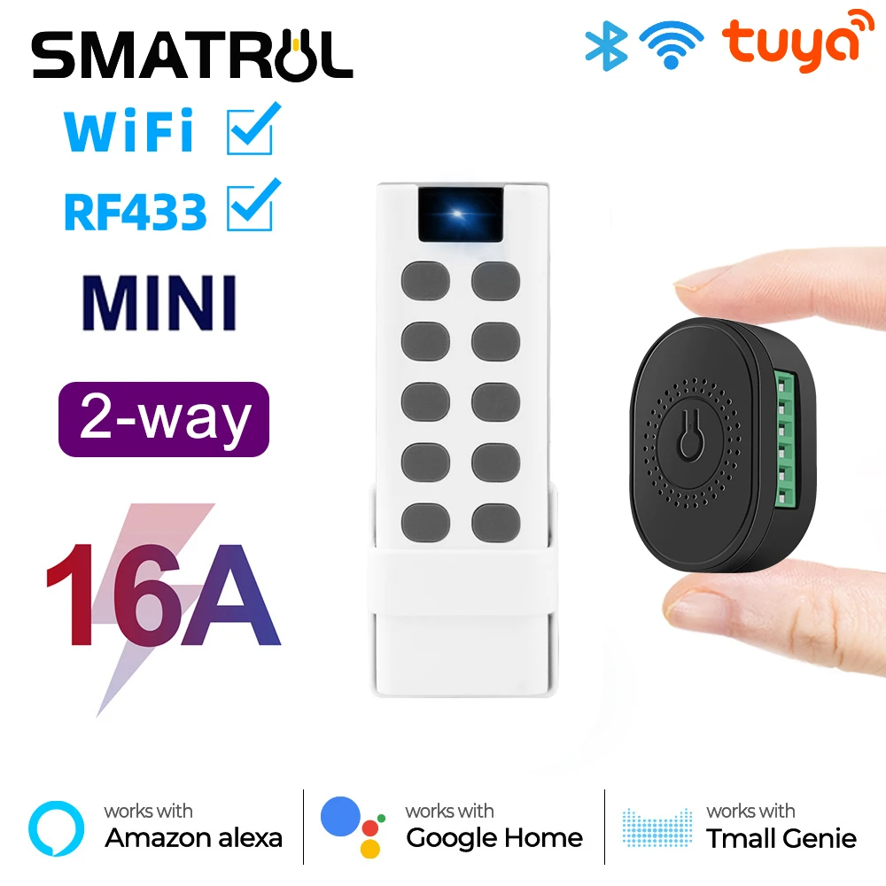 

SMATRUL Tuya WiFi RF433 Smart Switch Light Wireless Remote Control 2 Way On Off Module Breaker 110V 220V For Google Home Alexa