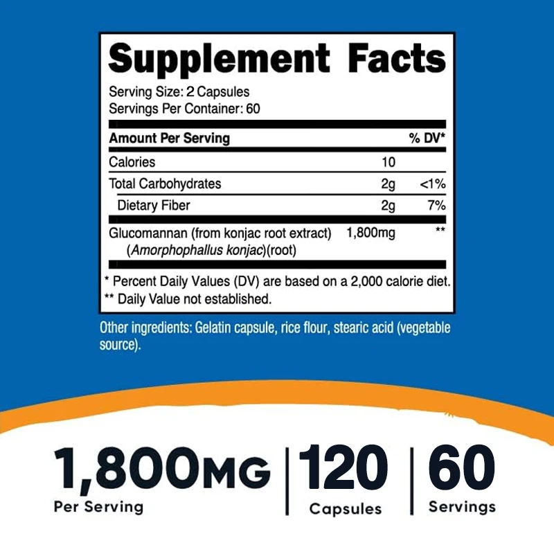 Glucomannan Konjac Root Extract 1,800 MG-Promotes Gastrointestinal Health and Supports Energy Management glucomannan root extract