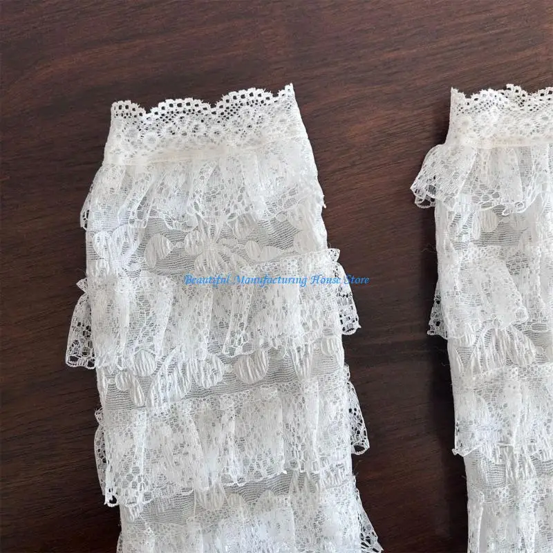 E56A Rüschenspitzen Beinwärmer für Frauenbandbögen Mesh Knie Länge Beinabdeckungen Socken – Detail 10