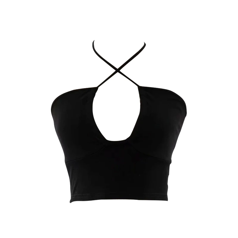 

Women s Crisscross Halter Tank Tops Sexy Sleeveless Solid Color Keyhole Crop Tops