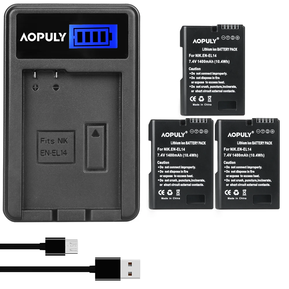

3Pcs EN-EL14 ENEL14 EN EL14 Camera Battery pack + LCD USB Charger For Nikon D5200 D3100 For Nikon D3200 D5100 P7000 P7100 P7800