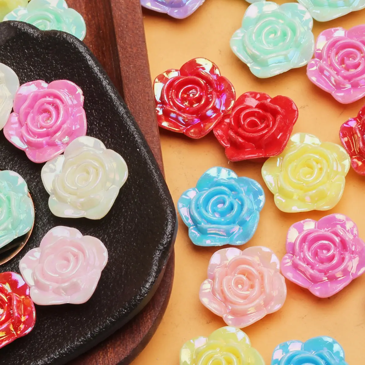 500g/pack Acrylic 19.2mm Solid Color Flat Bottom Perforated Rose Flower Beads DIY Jewelry Accessories Wholesale