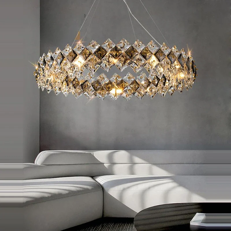 

LED Postmodern Square Crystal Round Designer Chandelier Lustre Lighting Hanging Lamps Suspension Luminaire Lampen For Foyer