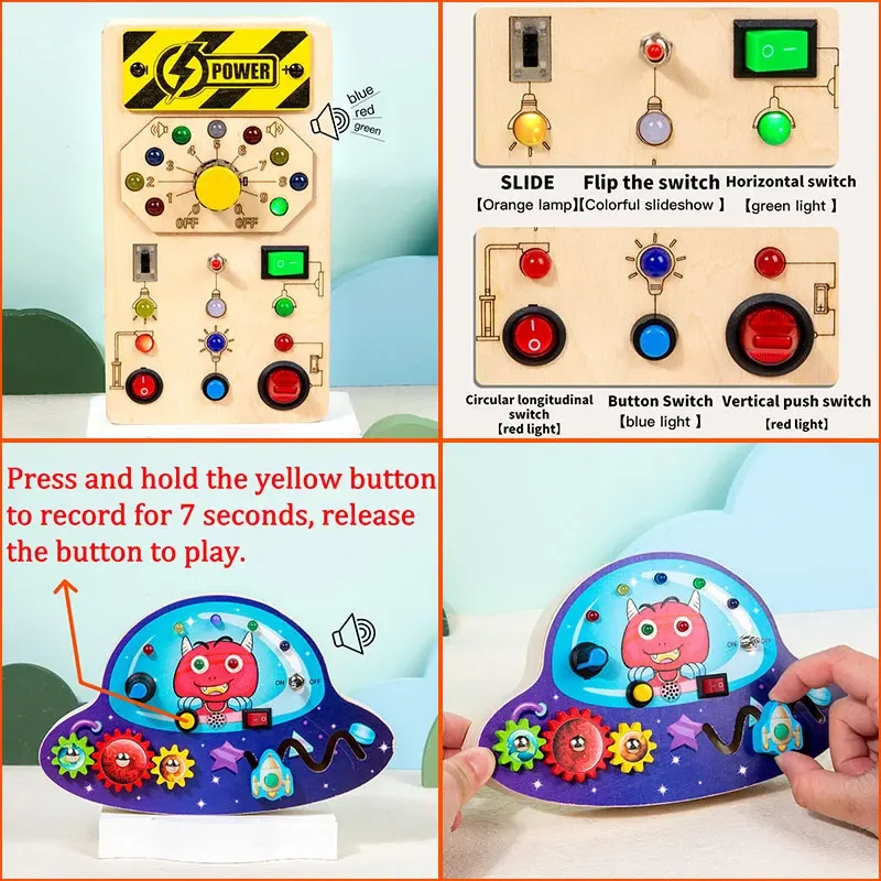 Kids Activity Board Learning Board Toy for 2-6year Thinking Education LED Light Switch Games Educational Toys Board Games Teaching Aids Toys