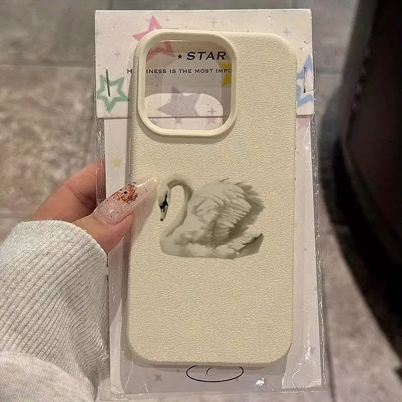 Elegant White Swan Design Shockproof Phone Case