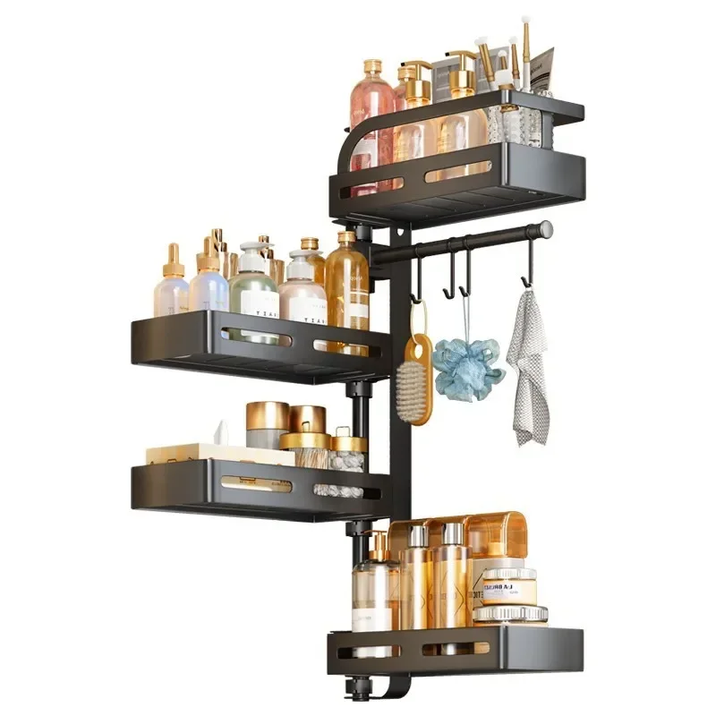 

No Punch Shower Holder Rotating Open And Close Washing Stands Multi-layer Partition Bathroom Rack Strong Bearing Storage Shelves