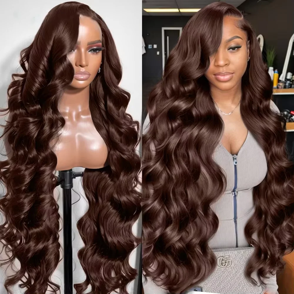 #4 Chocolate Brown Body Wave Human Hair Wig 13x6 HD Lace Frontal Human Hair Wigs 200 Density 46 Inch Remy Hair Wigs For Women