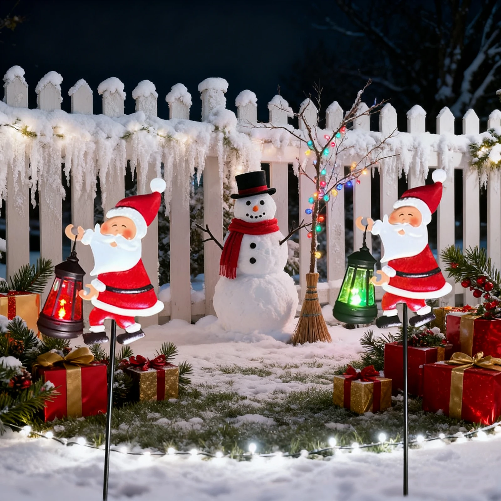 Christmas Santa Solar Kettle Lights Waterproof Christmas Santa Ground Light with 2 Colors Metal Outdoor Kettles Light for Decor