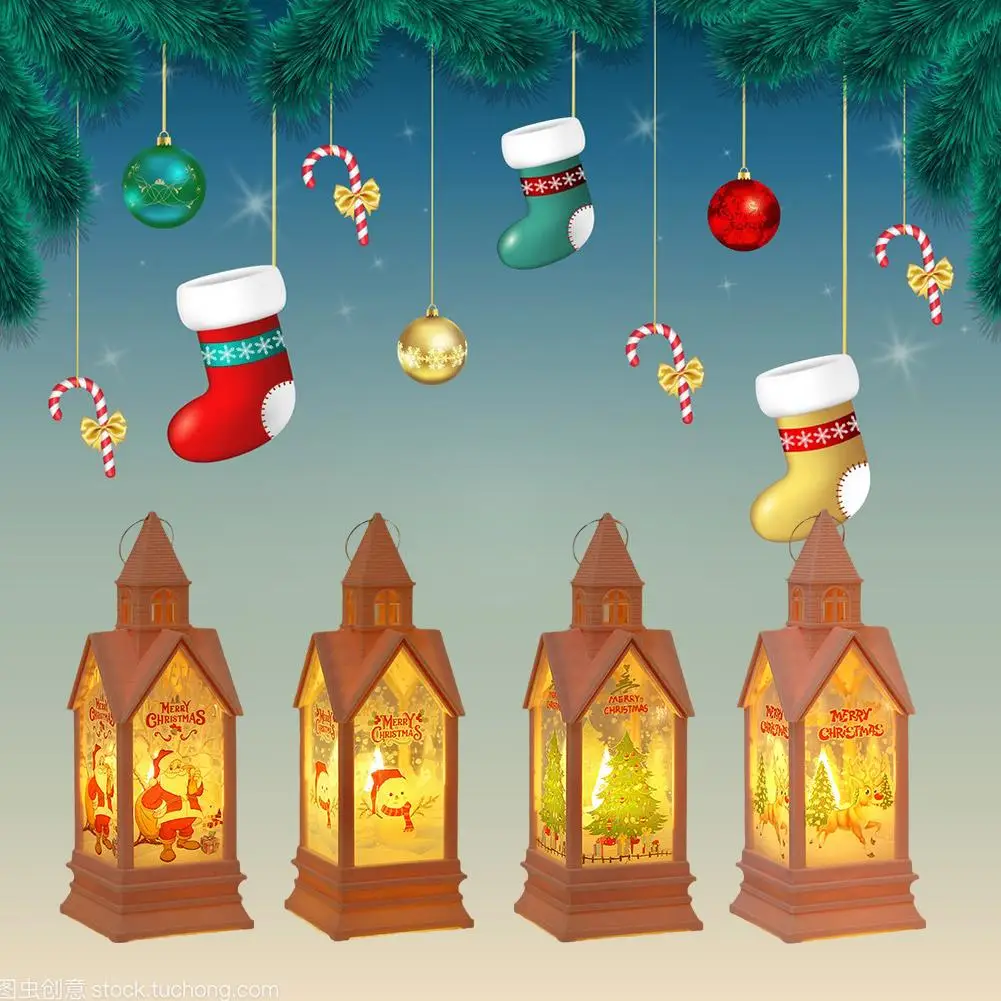 

New Christmas LED Light Ornaments Santa Snowman Portable Wind Lantern Chrismtas Decoration For Home Navidad New Year Kid Gi F4Z3