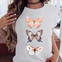 Butterfly Tree Print Teen Children T Shirt 2024 Summer Short Sleeve Cotton Casual Harajuku T-shirt Girl Kid Clothes Baby Tee Top 2