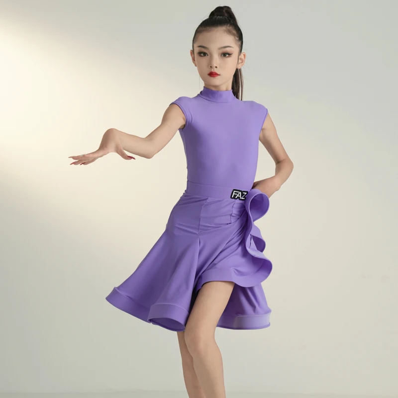 Dance Dress Summer Children's Latin Dance Competition Dress for Girls Professional Standard Bag Shoulder Sleeveless Skir